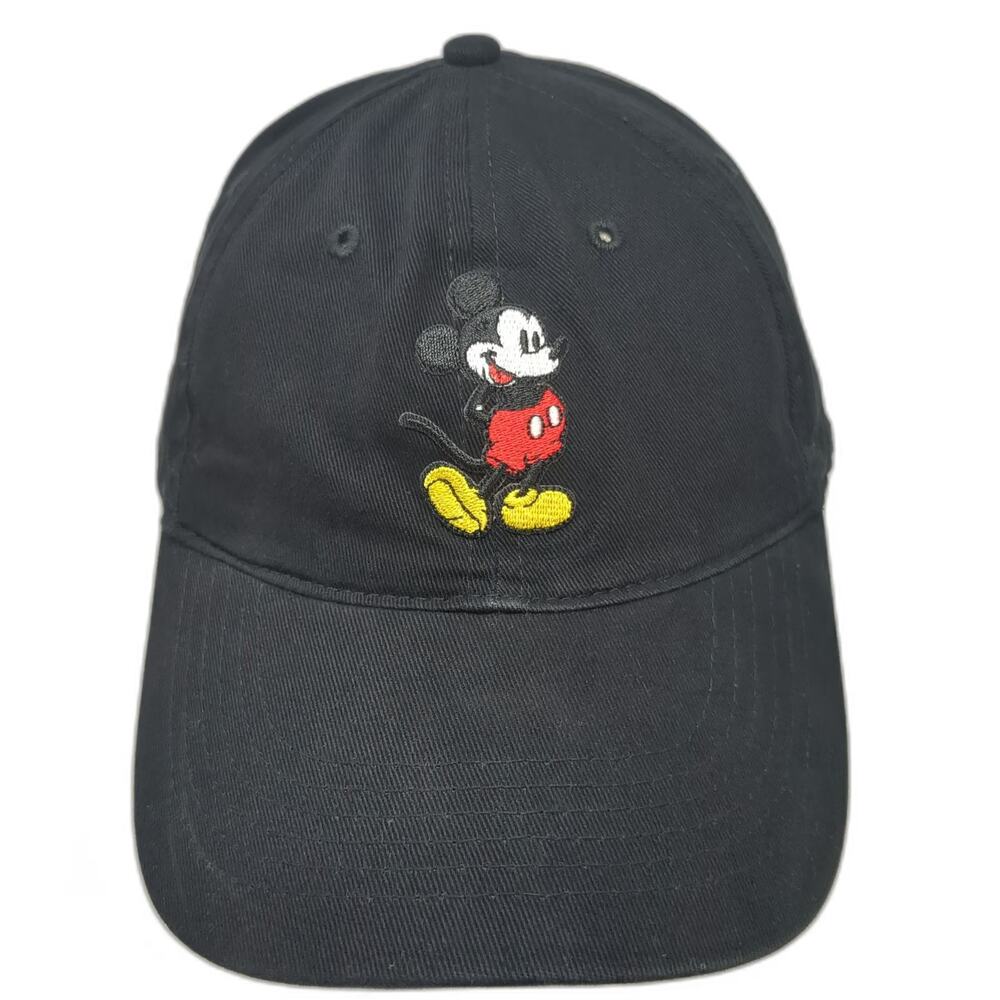 Disney Mickey Mouse Baseball Cap Black One Size Cotton Embroidered Slideback Hat